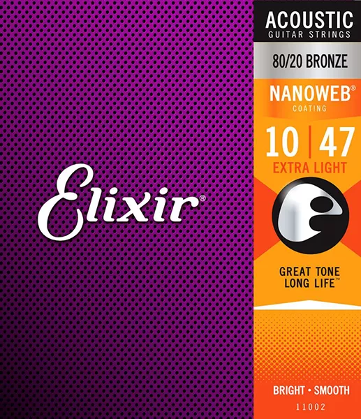 Струны Elixir 11002 NANOWEB, Extra Light, бронза 80/20, 10-47