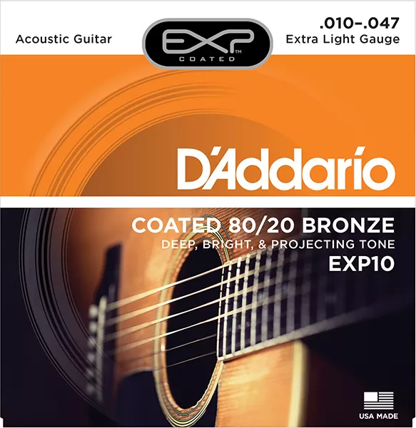 Струны для акустической гитары D`Addario EXP10 COATED 80/20 Extra Light 10-47