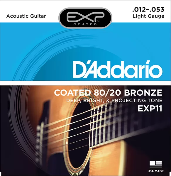 Струны для акустической гитары D`Addario EXP11 COATED 80/20 Light 12-53