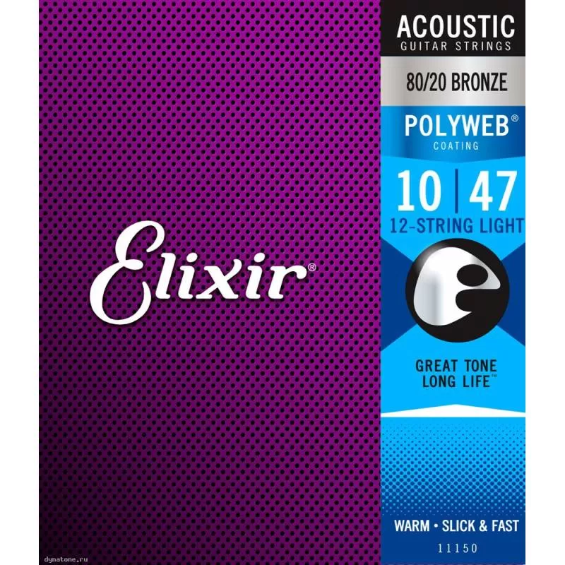 Струны Elixir 11150 POLYWEB для 12-струнной гитары бронза 80/20, 10-47